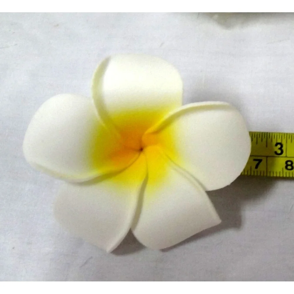 Plumeria Flowers Artificial Foam 100 White & Yellow Hair Wedding Decor Lei #020